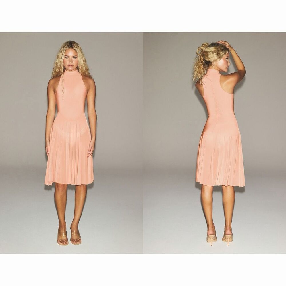 SKIMS Milky Sheer High Neck Dress in Pink Size Large $219